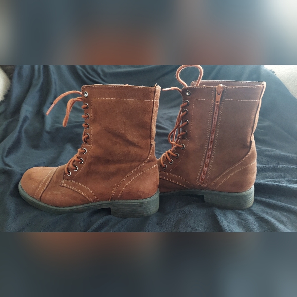 Bongo Brown Faux Suede Combat Boots 9